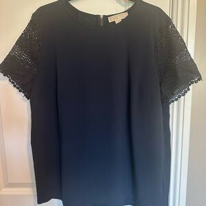 Micheal kors short sleeve blouse with crochet sleeve detail, like new!